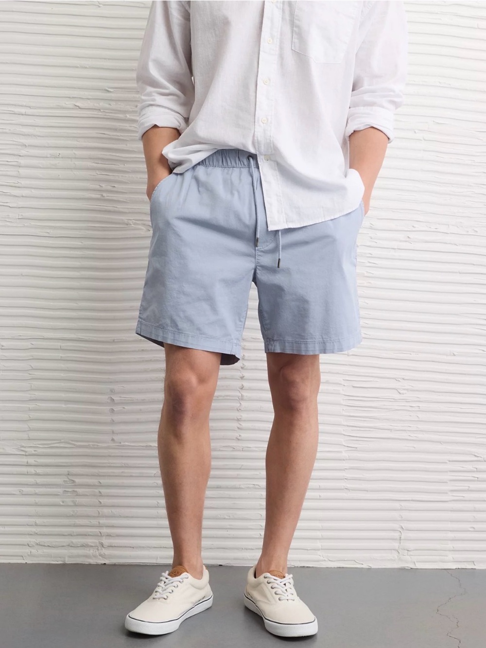 American Eagle Outfitters Light Gray Flex Lived In Drawstring Hybrid Shorts